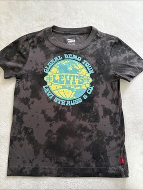Levi's Black Tie-Dye Tee with Yellow & Teal Globe Logo